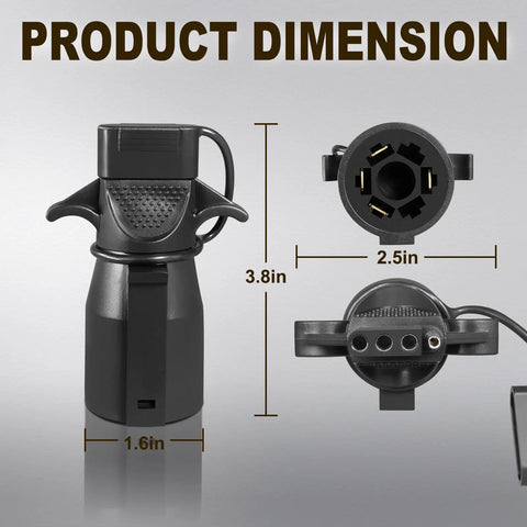 7 Pin To 4 Pin Trailer Adapter 7 Way Blade To 4 Way Flat Trailer Plug Waterproof Connector dimensions shown