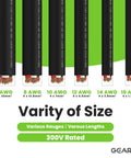 Close-up of Heavy Duty 12/4 12 AWG Portable Power Cable SOOW 600V 4 Conductor, 25ft Electric Wire varieties showing gauge and size options