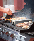 Stainless Steel Smoker Box For Gas Grilling With Double V-Shape Design And Hinged Lid, enhancing smoke flavor on grill.