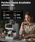 Woman using Espresso Machine With Burr Grinder And 20 Bar Pressure, Milk Frother Steam Wand, Stainless Steel Home Coffee Maker