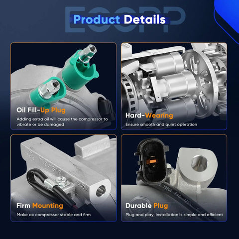 Plug And Play AC Compressor Pump For 2013 Through 2018 Hyundai Elantra Elantra GT Coupe 1.8L And 2.0L Engine with oil fill-up plug.