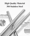 Heavy Duty M6 Stainless Steel Fully Threaded Rods 20 to 300mm Kit for Anchor Bolts Hangers and Adjustable Fastener Bar Studs Corrosion Resistant 304 Grade Steel Built to Last for Tough Jobs showing high quality material and deep thread design.