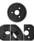 Close-up of Five Pack 54T 0.8 32 Pitch Plastic Spur Gear Set for 4x4 VXL Rally and HPI RC Cars and Boats, showing gear details.
