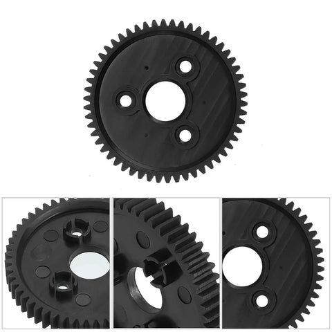 Close-up of Five Pack 54T 0.8 32 Pitch Plastic Spur Gear Set for 4x4 VXL Rally and HPI RC Cars and Boats, showing gear details.