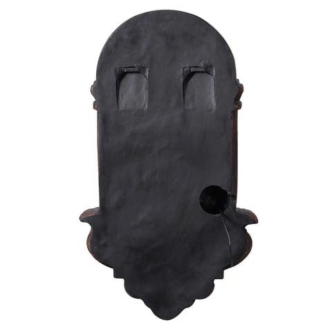 Back view of Lion Head Stone Wall Mounted Outdoor Water Fountain With LED Light 32 Inch Antique Bronze Durable Lightweight Resin