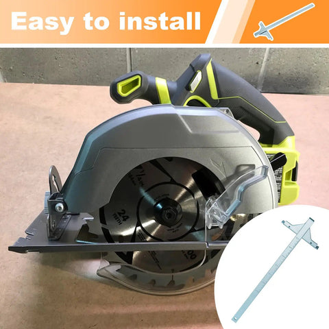 Heavy Duty Circular Saw Guide Rip Fence Edge Cutter compatible with Ryobi 18v, shown mounted on a circular saw for clean cuts.