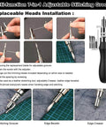 Leatherworking tool set: 7-in-1 stitching groover with replaceable heads and storage bag; black handle.