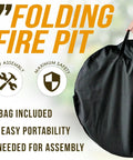 Portable Folding Fire Pit 29 Inch Round Steel Fire Bowl With Folding Legs Wood And Cookout Grate Heat Resistant Mesh Screen