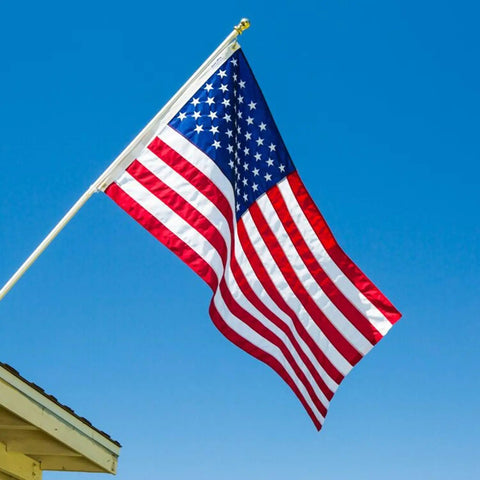 American Flag 3x5 Foot Made In USA Nylon With Embroidered Stars And Sewn Stripes, Brass Grommets, Fade Resistant And Heavy Duty Outdoor Flag