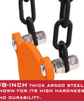 Close-up of 3/8 inch thick AR500 Steel Gong Target Set With Chains 3/8 Inch Thick 4, 6, and 8 Inch Neon Orange Targets detail.