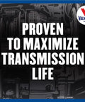 Valvoline transmission components background with text 'Proven to Maximize Transmission Life', showcasing performance focus.
