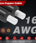 16 AWG pure copper cable detail for 2 Pack CB Radio Power Cord With 12V Lighter Plug, 3 Pin 2 Wire, Heavy Duty 4.8 Foot Length