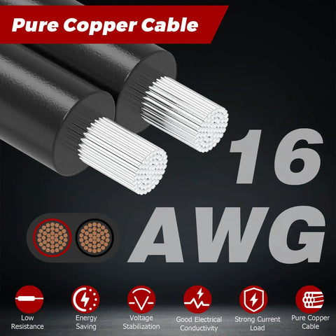 16 AWG pure copper cable detail for 2 Pack CB Radio Power Cord With 12V Lighter Plug, 3 Pin 2 Wire, Heavy Duty 4.8 Foot Length
