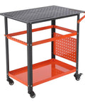 Heavy Hitter Steel Welding Table 600 Lbs Workbench smooth rolling portable station with double layer storage tray.