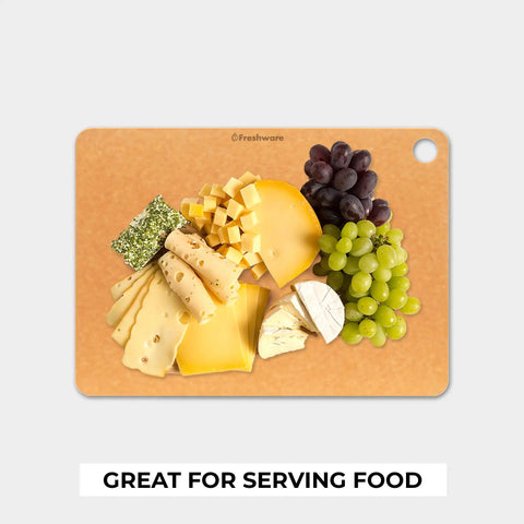 Set Of 2 Heavy Duty Wood Fiber Cutting Boards Kitchen Workhorse Built Like A Tank Heavy Duty Prep Surface with assorted cheeses and grapes.