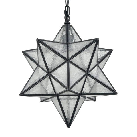 Moravian Star Pendant Light With Seeded Glass Shade, Adjustable Chain, 16 Inch Diameter, for Kitchen Porch Dining Foyer and Bedroom.