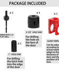 Pro Grade Door Lock Installation Kit With Two Point One Eight And One Inch Carbon Steel Hole Saw Drill Bits, includes arbor, guides, hole saws.