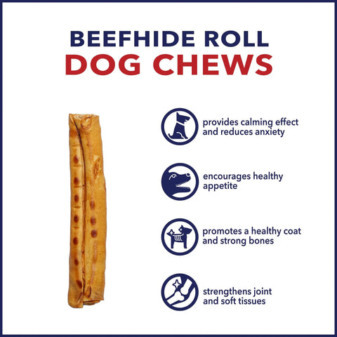 100 Percent Made In USA Beefhide 8 Inch Rolls Dog Chew Treats Chicken Flavor 15 Count Pack Perfect For Heavy Chewers All Natural Rawhide Dog Treats Doggo Approved Today, featuring benefits like calming effect and joint support.