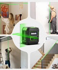 360 Self Leveling Laser Level With Green Cross Lines For Construction And Picture Hanging Vertical And Horizontal Plumb Lines Easy Setup Bright Two Line Green Laser Pro Grade Precision For Fast Accurate Leveling in use for wall art, doors, stairs