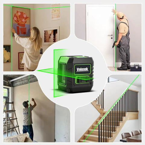 360 Self Leveling Laser Level With Green Cross Lines For Construction And Picture Hanging Vertical And Horizontal Plumb Lines Easy Setup Bright Two Line Green Laser Pro Grade Precision For Fast Accurate Leveling in use for wall art, doors, stairs