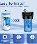 5 Micron 10 Inch X 4.5 Inch Whole House Water Filter Replacement Compatible With GE FXHTC GXWH40L RFC-BBSA pack shown with dimensions
