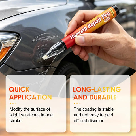 Close-up of Weatherproof Car Scratch Removal Pen Kit With Fine Tip Brush for Precise Touch Ups, applying to car surface.