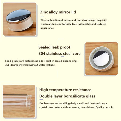 Zinc alloy mirror lid, sealed 304 stainless steel core, double-layer borosilicate glass of Hydrogen Water Generator Bottle 3 In 1 Portable Ionizer For On The Go Hydration With SPE Technology Delivers Up To 1500PPB Hydrogen Rich Water Fits Most Bottles USB Rechargeable Easy To Use Great Health Hack For Daily Wellness.