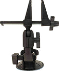 Kickass Vacuum Bench Vise For Smooth Workbenches With No Sweat Clamping Mechanism showing black grooved jaws and rotation knobs.