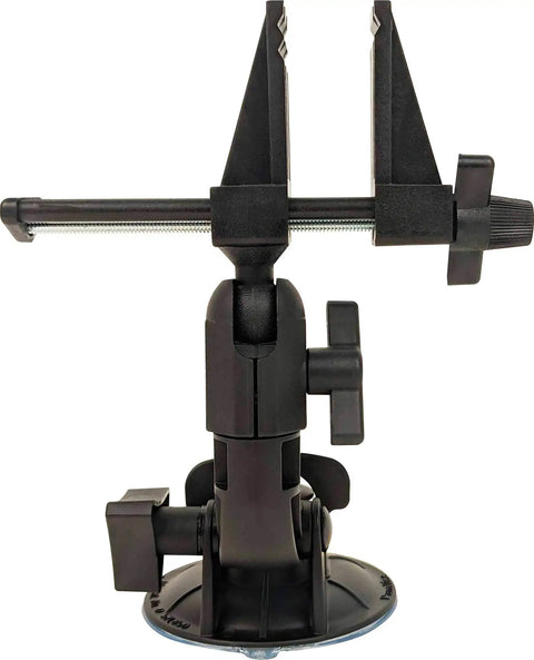 Kickass Vacuum Bench Vise For Smooth Workbenches With No Sweat Clamping Mechanism showing black grooved jaws and rotation knobs.