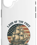 Patriotic Red White And Blue US Flag Sailboat iPhone 16 Case With Retro Vibe Durable Protective Cover, vintage ship design