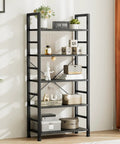 Five Tier Bookshelf Tall Display Stand For Bedroom Living Room And Home Office Industrial Style Black Storage Rack