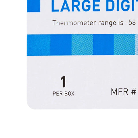 Triple Display Digital Refrigerator And Freezer Thermometer packaging detail showing thermometer range and box quantity
