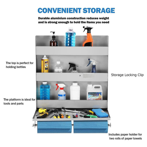 Heavy Duty 5052 Aluminum Work Station Cabinet With Flip Up Tray And Paper Towel Rack, Trailer Door Organizer for storage