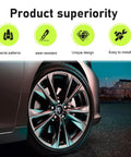 Badass Metal Skull Wheel Center Caps 4 Piece Set Waterproof Self Adhesive Aluminum Hub Covers For Your Rig close-up on stylish black rim.