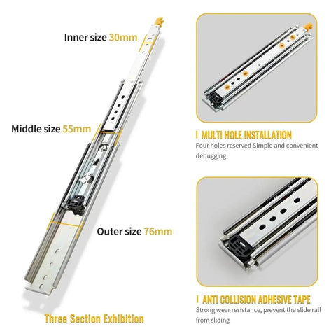 Side Mount Ball Bearing Drawer Slides Full Extension One Pair Heavy Duty 12 To 50 Inch Quiet Smooth Opening Rails dimensions