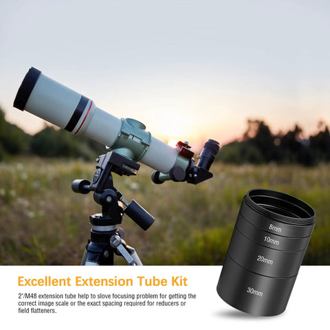 2 Inch M48 Extension Tube Kit For Cameras And Eyepieces With M48x0.75 Threads, shown with telescope outdoors