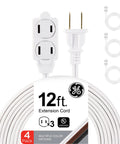 Three Outlet Outdoor Power Strip With Twelve Foot Extension Cord Safety Outlet Covers 16 Gauge UL Listed White Four Pack