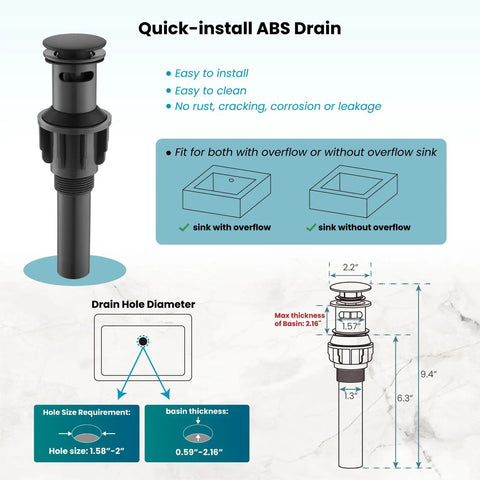 Quick-install ABS drain for 3 Hole Widespread Matte Black Bathroom Faucet With Double Cross Handles Deck Mount Vanity Sink Mixer Tap