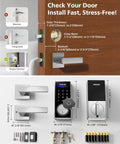 Wifi Smart Deadbolt Lock Set With Two Lever Handles And Keypad Front Door Upgrade with installation details and dimensions.