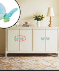 Butterfly Glass Cabinet Knobs Set Of 5 In Blue Green on white cabinet, decorative hardware showcased in modern living room