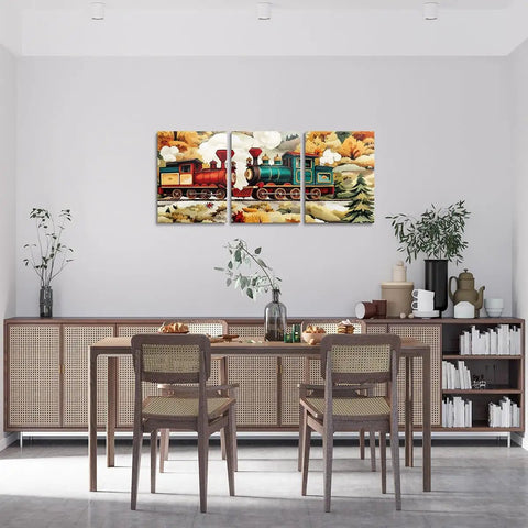 Dope Vintage Train Canvas Wall Art Set 12x16 Inches Each 3 Pieces For Living Room And Bedroom Steam Engine Railway Decor, on wall