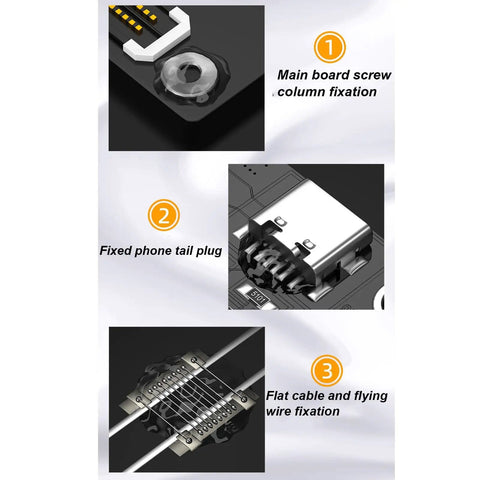 Steps showing Two Pack Solder Mask Ink For PCB Repair, 10cc UV Curing Solder Resist Ink applying to circuit board connections.