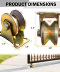 4-pack heavy-duty 2-inch V-groove gate casters with mounting plates; sliding gate rollers, 660 lb capacity.