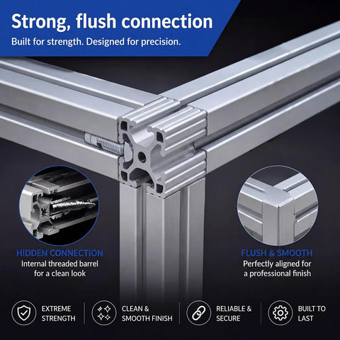 Heavy Duty T Slot Connectors For Aluminum Extrusion 40 mm Framing Hardware join aluminum profiles at a flush, strong 90-degree angle.