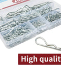Alloy Steel R Shaped Cotter Pin Assortment Kit With 6 Sizes, 530 795 1060 Pcs visible in transparent case