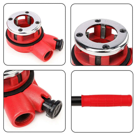 Beefy Heavy Duty Manual Pipe Threader Kit With Four Die Heads Ratchet Handle And Hard Case For One Half Inch To One And A Quarter Inch Pipes Built Tough