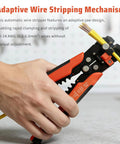 8-Inch Auto Wire Stripper And Cutter For 10-24 AWG Solid And Stranded Wires with Self-Adjusting Jaw in Action