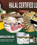 Products from Elba Lubrication Inc showing halal certified lubricants for food and beverage machinery use.