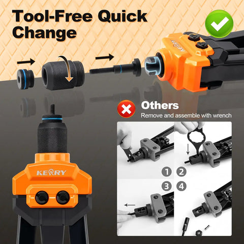 Rock Solid 16 Inch Rivet Nut Tool Kit With 110 Inserts And 11 Mandrels For Metric And Sae Bolts To Fix Your Ride Or Shop Projects With Ease Today, tool-free quick change