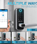 Drop The Clunky Keys On This Hassle Free Smart Door Lock With Fingerprint Scanner And Keypad Digital Entry showing app and keypad access.